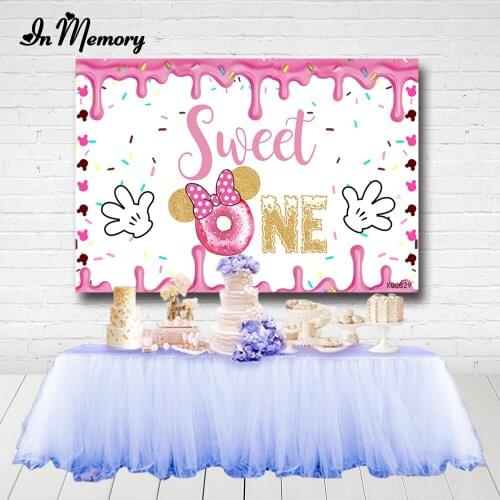 InMemory Pink Candy Shop Dounts Party Backdrops Girl Sweet One Birthday Photography Backgrounds Custom Photo Studio