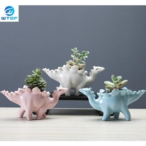 Ceramic Stegosaurus Flower Pot Planter with Tray Creative Dinosaur for Pot Succulent Plants Home Garden Desktop Decoration