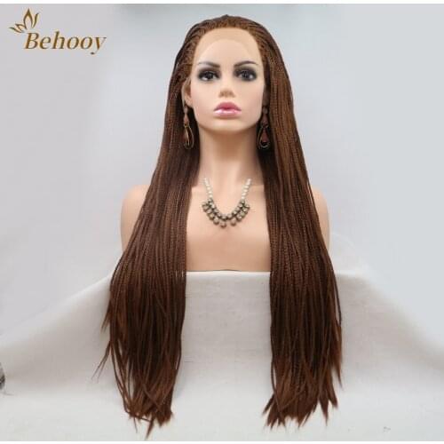 Brown/613 Braided Lace Front Wigs Dreadlock Wig Crochet Hair Braid 26 Inch Brown Braids Synthetic Lace Wig For Afro Women
