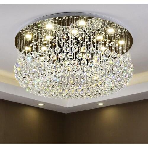 Circular Crystal Ceiling Light For Living Room Home Dining Light Lamp Hotel Creative Retro Iron Lamp E14 Led Bulb