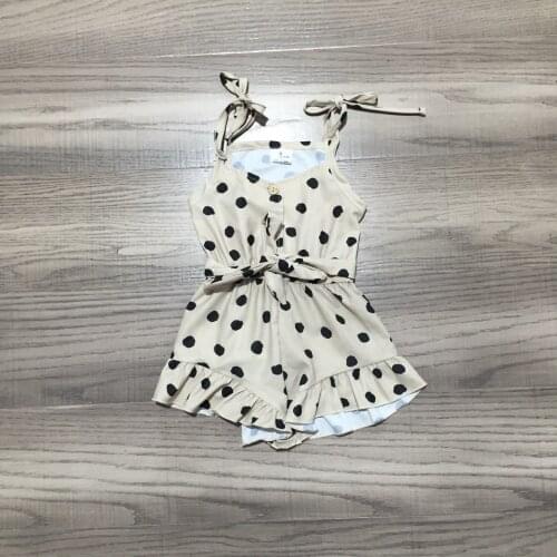 Summer Baby Girls Polka Dots Sling Romper with Belt
