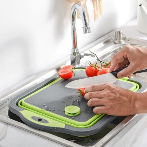 Multi-function Collapsible Block Foldable plate Cutting Board Kitchen Vegetable Fruit Washing Basket With Draining Plug