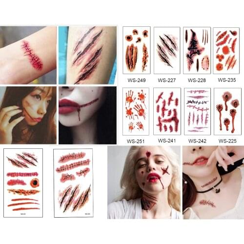 10-30pcs Halloween Waterproof Temporary Tattoo Sticker Horror Scary Knife Scar Sticker Fake Scar Halloween Tattoo Party Supplies