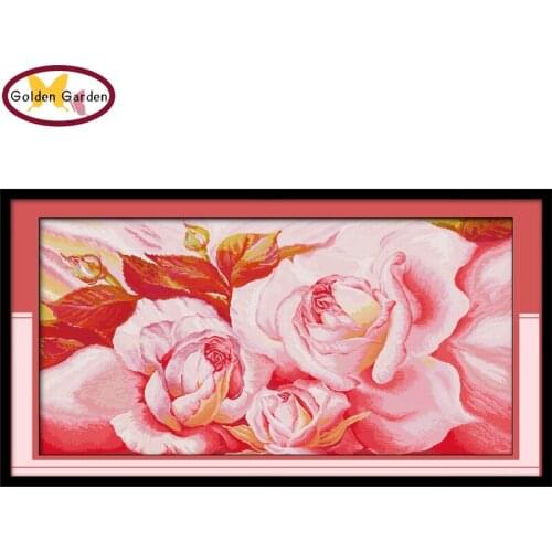 NKF Beautiful Hibiscus Chinese Flowers Cross Stitch Kit 11CT14CT DIY Kits Needlework Embroidery Cross Crafts for Home Decor