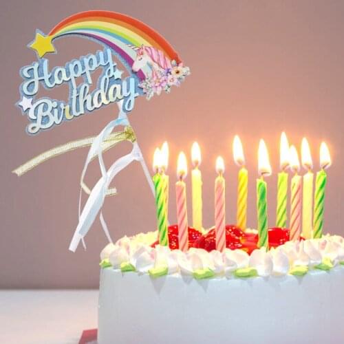 1Piece Rainbow Happy birthday Cake Toppers Handmade Diy Cupcake Toppers Cake Decoration Tools