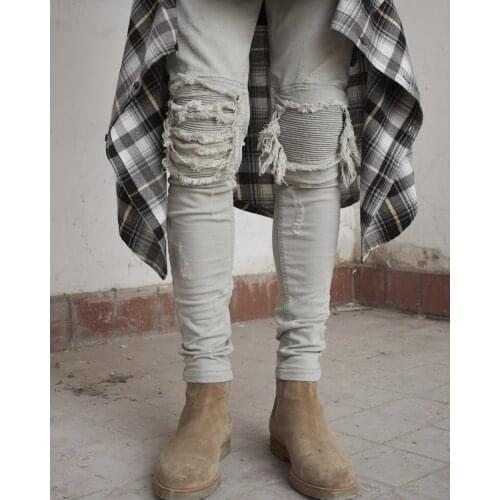 NEW fashion high street mens destroyed jeans hole casual pants cool wash jogger damage jeans rock hip hop men denim biker jeans