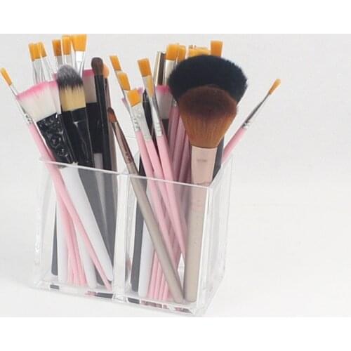Acrylic 2 Grids/Slots Makeup Brush/Eyebrow Organizer Pen Pencil Storage Box Transparent Cotton Swab Lipsticks Storage Case Boxes