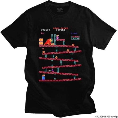 Funny Donkey Kong T Shirts Men Arcade Game Collage T-shirt Vintage Tee Short Sleeve Retro Tshirt Casual Tops Merch
