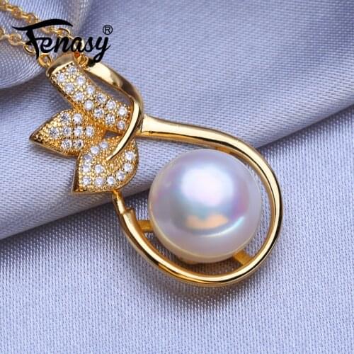 FENASY Natural Freshwater Pearl Necklaces For Women Gold Color Customized Trendy Flower Pendant Party Jewelry