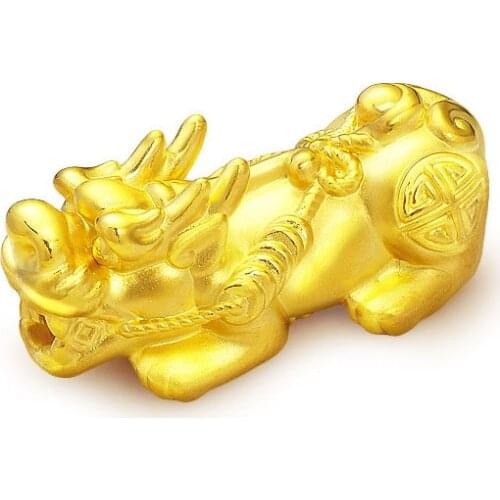 Real 24k Yellow Gold Pendant 3D Craft Wealth Animal Pixiu Pendant 14mm H