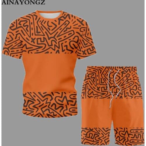 Retro Casual Summer Outfit Male Sets 2021 New Trend Cool T-Shirt Shorts Suit Beachwear Stitching Colors Daily Wear Mens Clothes