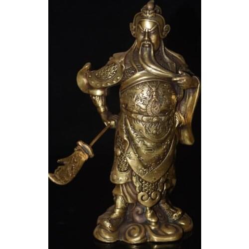 Rare Chinese Famous Warrior God Dragon Sword Brass Statue Sculpture wholesale factory Bronze Arts