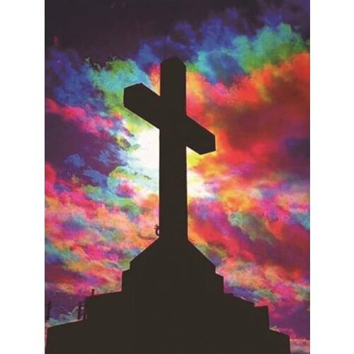 Religious Christ Cross Beautiful Landscape Round Full Drill Diamond Painting Nouveaute DIY Needlework Mosaic Embroidery 5D