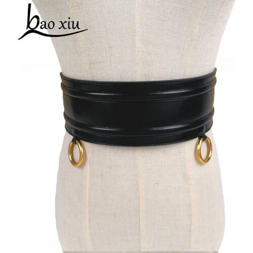 Fashion Vintage Metal Buckle Wide Leather Belt Punk Cool Gold Ring Dress Bondage Straps Hip Hop Good PU Accessory for Women