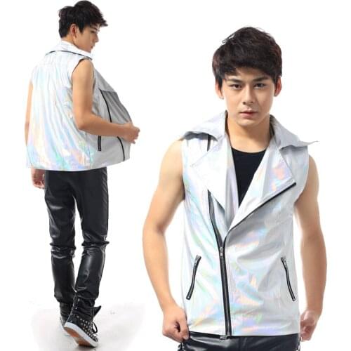 S-3xl ! 2021 New Mens Fashion Slim Laser Pu Leather Vest Ds Costume Male Bar Plus Size Singer Stage Costumes Cltohing