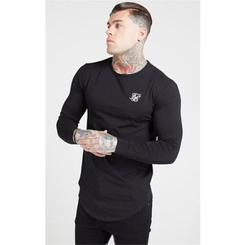 Sik silk Fashion Men printing Elastic T shirt high quality Elastic Long-Sleeved Men Slim Casual Sports cotton T-shirts