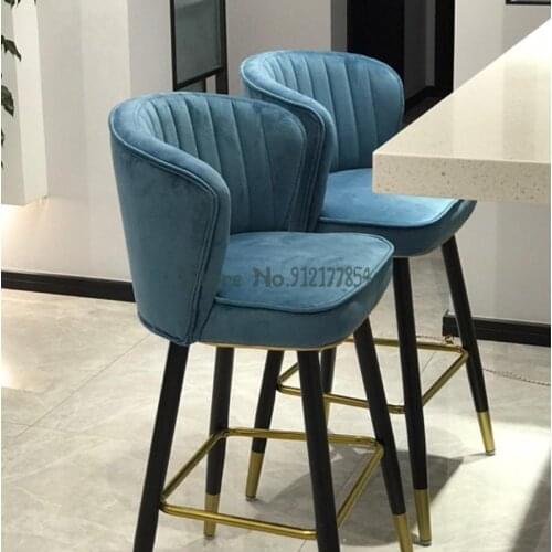 Light Luxury Bar Stools Island High Stools Modern Minimalist High Feet Home Backrest Cashier Front Desk Black Wrought Iron Chair