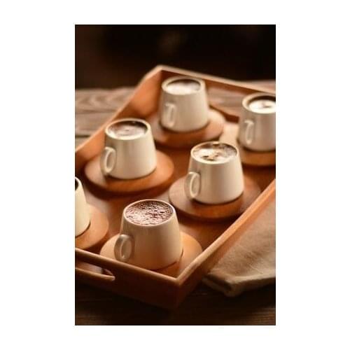 Turkish coffee mugs stylish decorated white bambo plate 6 pieces set &gift box