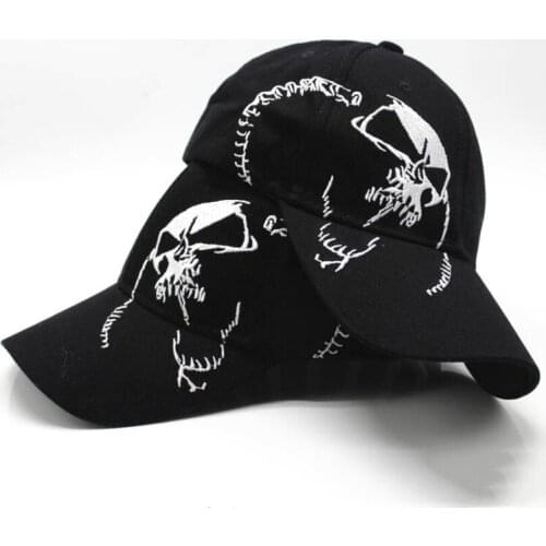 High Quality Skull Embroidery Fashion Cap 100% Cotton Baseball Cap Outdoor Hip Hop Hat Sports Cap For Men Women- Left right