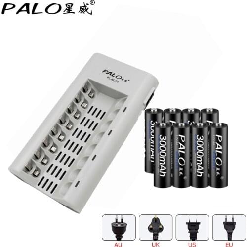 8 slots battery charger for NI-MH NI-CD AA AAA rechargeable battery 1.2V+8pcs AA 3000mah nimh rechargeable battery batterias