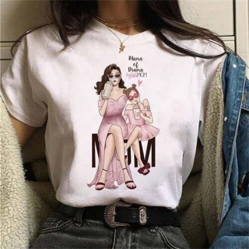 Women T Shirt Cartoon Mom Daughter Print Lady T-shirts Short Sleeve Tops Kawaii Graphic Female Tshirt Clothing Mothers Day Gift