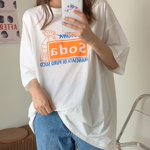 Womens T-shirts tops Japanese kawaii Ladies Ulzzang Loose letter retro lazy T-shirt Female korean harajuku clothes for women