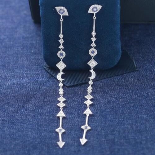 SLJELY Fashion Pure 925 Sterling Silver Long Geometric Evil Eye Moon Drop Earrings Women April New SYMBOLE Series Brand Jewelry