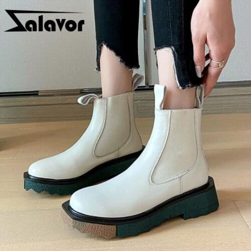 Zalavor New Fashion Women Shoes Real Leather Ankle Boots Mixed Color Slip On Party Club Outdoor Female Footwear Size 34-41