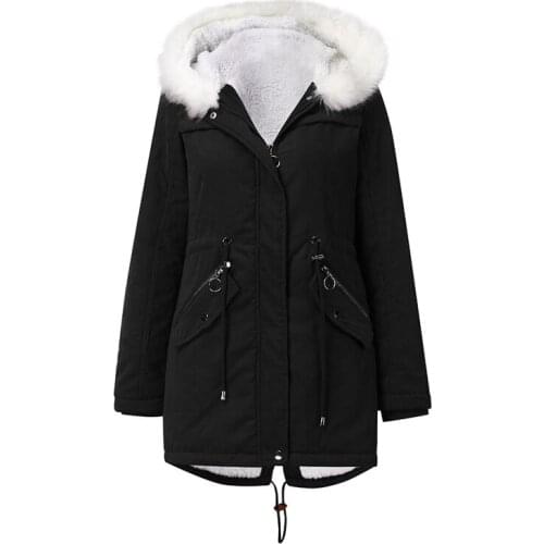 Womens cotton-padded coat fur collar fleece mid-length hooded winter warmth and fleece coat