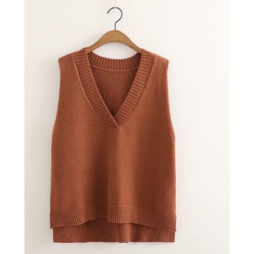 New Knitted Vest Womens Spring And Autumn Pure Color Youth Loose V-Neck Sweater Mother Wear Waistcoat Outer Wear Pullover Топ