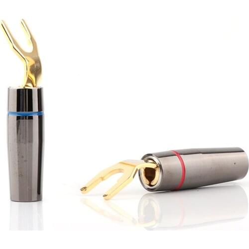 4pcs High End 24K Gold Plated Male Speaker Cable Y Fork Spade hifi ausio Banana Plug Connector