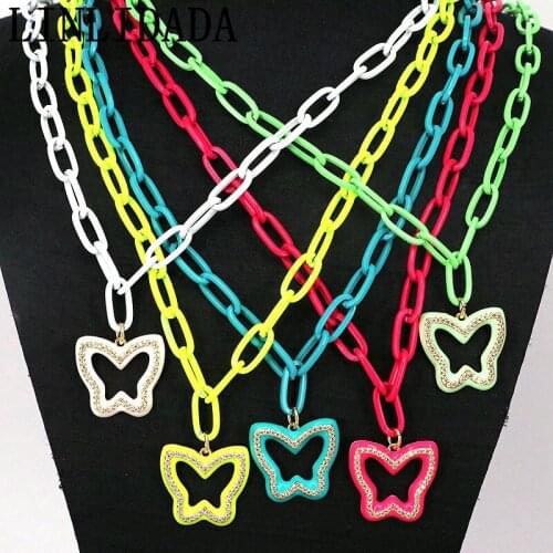 5Pcs 2021 Trend Jewelry Dripping oil Cute Colorful Enamel Butterfly Pave Cz Pendant Necklace Best Gift