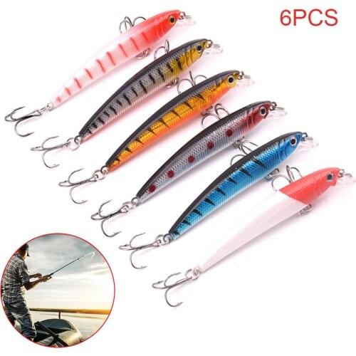 6pcs Fishing Lures Bionic Bait 3D Eyes Double Hooks Built-in Steel Ball Far Throwing Winnow VIB Vibration Rattlin