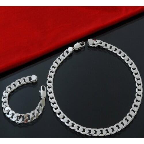 Promotion sale, wholesale Silver Color 10MM necklace + bracelet Sets for men, fashion Mens Heavy Hip Hop /Rock Jewelry Set Gift