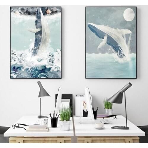Watercolor Sea Animal Posters and Prints for Living Room Wall Art Home Decor Nordic Art Decorative Picture Whale Canvas Painting