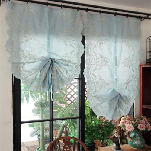 Free Shipping Elegance Purdah Embroidery Shades Lifting Valance Balloon Romantic Shades Finished Fan Draw Ribbon Short Drapes