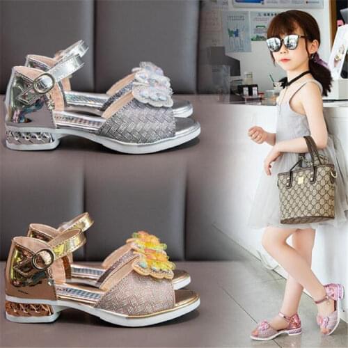 2021 summer fashion princess shoes girls sandal bag with diamond bow princess shoes soft soled antiskid Roman shoes