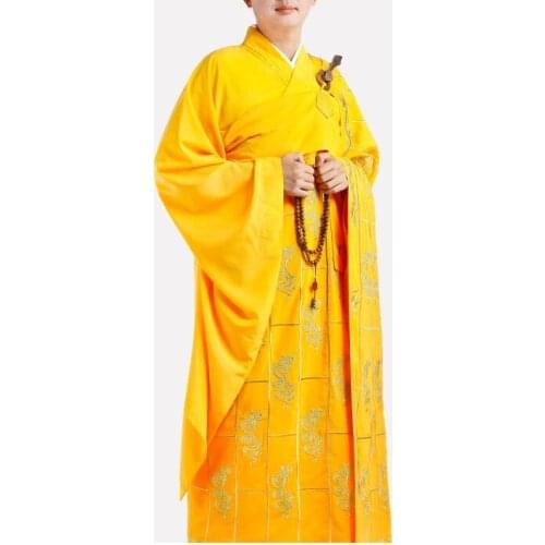 Buddha abbot monks clothing embroidery buddhism robe shaolin monk gown meditation lay cassocks buddhist zuyi yellow