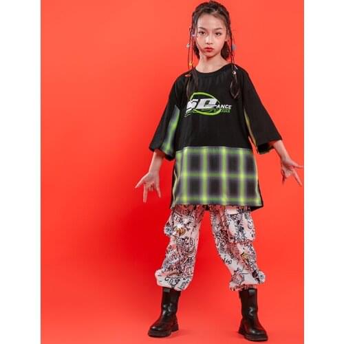 Children Cool Hip Hop Clothing Black Print T Shirt Top Streetwear Cargo Jogger Pants for Girls Boys Jazz Dance Costume Clothes