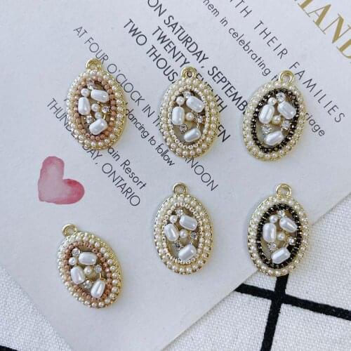 DIY Jewelry Findings Gold Tone Plated Crystal Rhinestone Pearl Paved Oval Earring Charms Necklace Ornament Pendant 23*15mm 18pcs