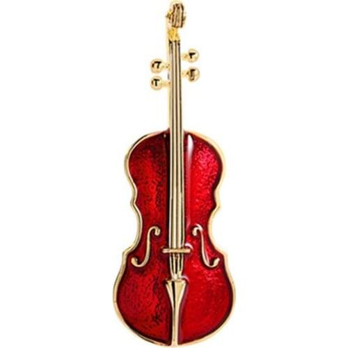 Enamel Painting Red Violin Designer Brooch Vintage Golden Musical Instrument Jewelry Elegant Gifts For Women Girls