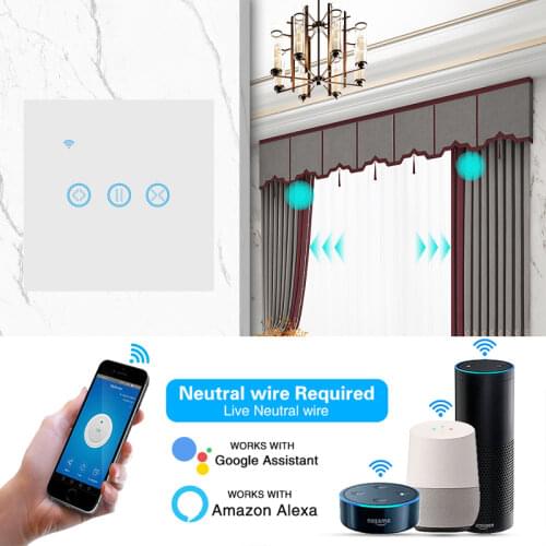 UBARO EU Tuya Smart Wifi Curtain Switch Glass Panel Voice Support Google Home Alexa Echo Switch for Blinds Roller Shutter Moter