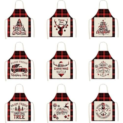Christmas red lattice elk series cotton linen apron dirt resistant sleeveless apron