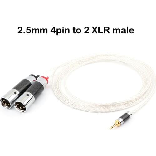 1 piece HIFI 8 Cores OCC Silver Plated 4.4mm/3.5mm/2.5mm TRRS Balanced to Dual 2x 3pin XLR Balanced Male Audio Adapter Cable
