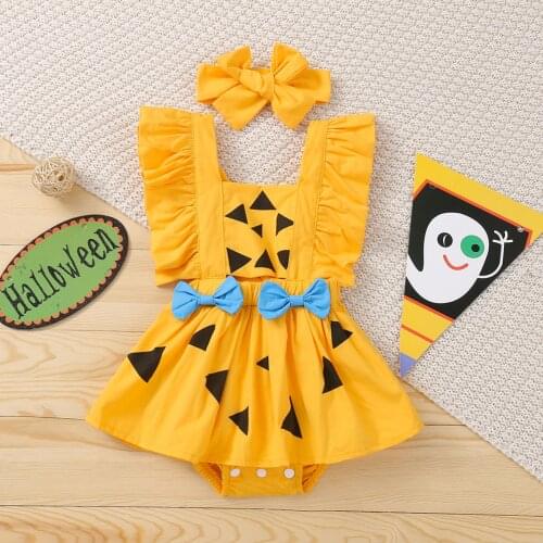 FOCUSNORM 0-24M Infant Baby Girls Boys Cute Halloween Rompers Ruffles Short Sleeve Printed Backless Jumpsuits