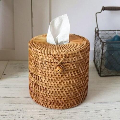 Round Rattan Tissue Box Vine Roll Holder Toilet Paper Cover Dispenser for Bathroom Home Hotel M12 21 Dropship