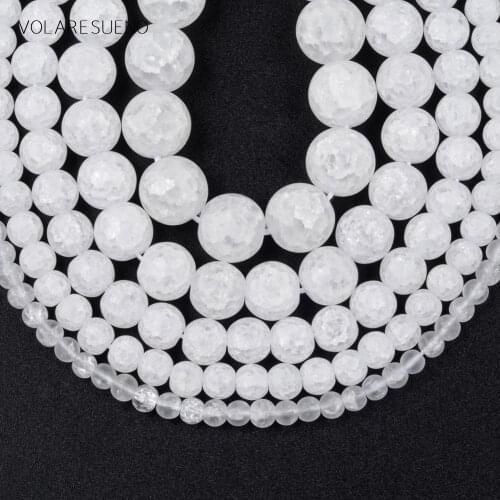 Natural Doll Polish Matter White Clear Quartz Cracked Stone Round Beads For Jewelry Making 4-12mm Spacer Beads Diy Bracelets 15"