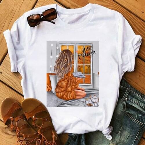 Summer Short Sleeve Tshirts Spice Coffee Pumpkin Fashion Ladies Printed T-shirt 90s Girls Thanksgiving Fall Halloween T Shirt