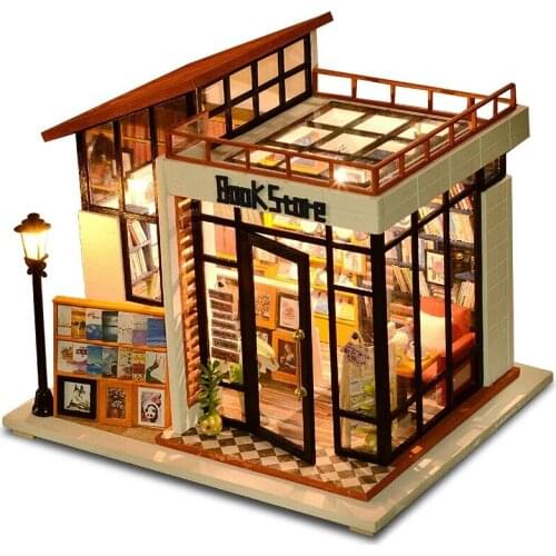 DIY Doll House Miniature Dollhouse With Furnitures Wooden House Miniaturas Toys For Children New Year Christmas Gift Book Store