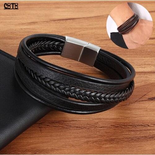 Black/Brown Multilayer Leather Buddha Bracelet High Quality Leather Jewelry Stainless Steel Accessories Gift Wholesale